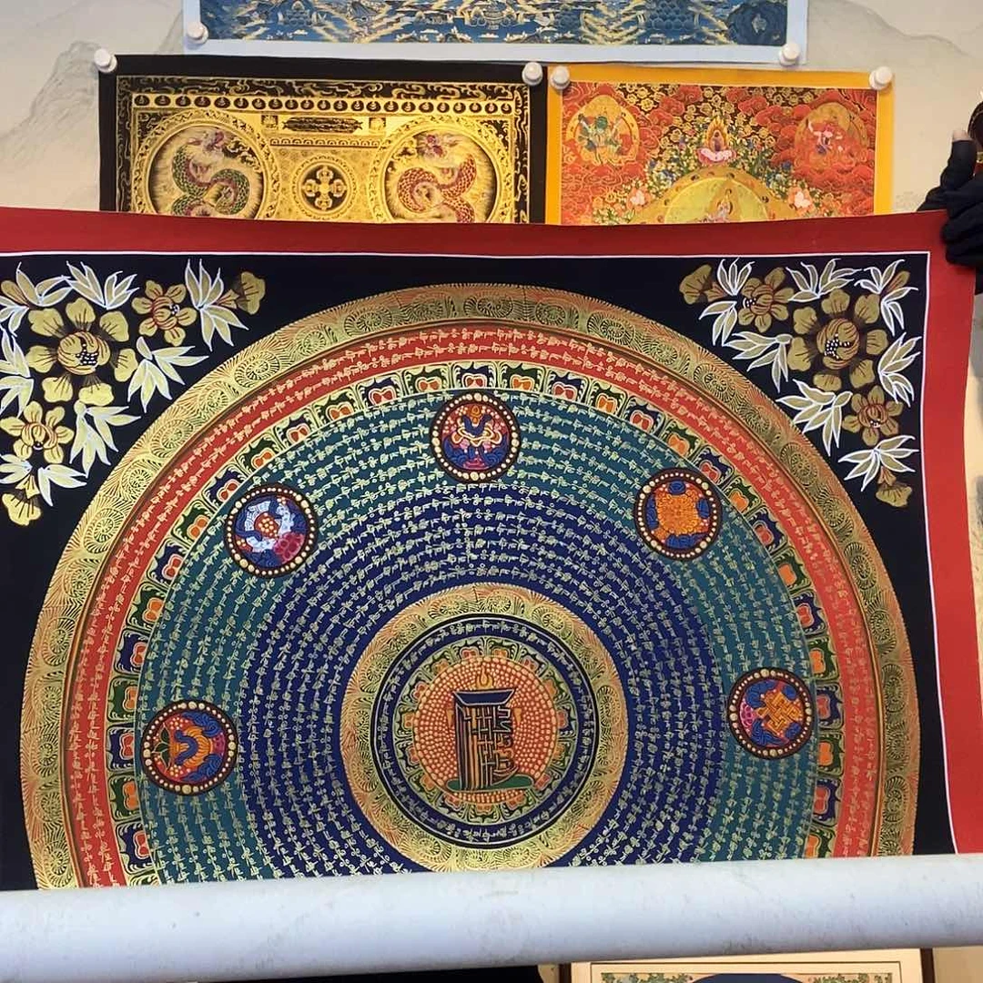 卷轴画纯手绘六字真言唐卡70厘米左右