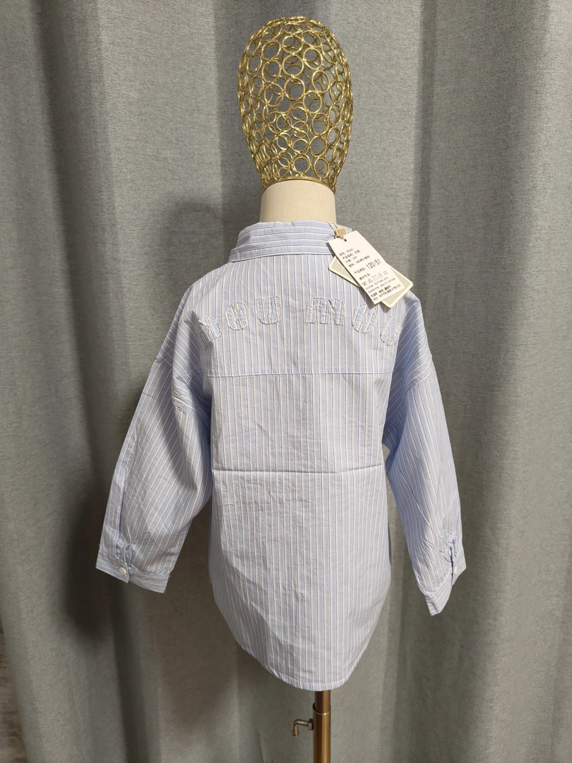 2025春清爽简约男童条纹休闲翻领衬衣薄款宽松中大童韩版衬衫