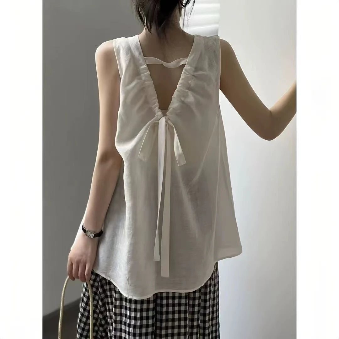 【大欣家】5609「乐秀后背抽绳」蝴蝶结绑带宽松高级感韩系小衫
