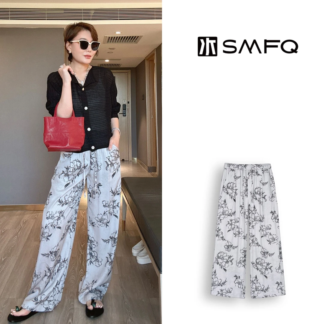 水木夫妻 ”水墨画“水墨染色丝棉 夏季显瘦休闲阔腿裤