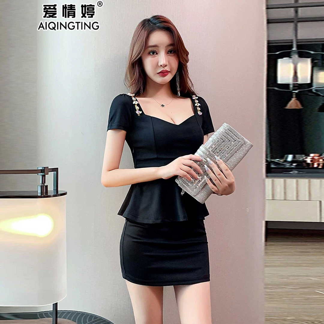 夜总店连衣裙性感低胸遮肚子显瘦包臀短裙夜场上班衣服技师工作服