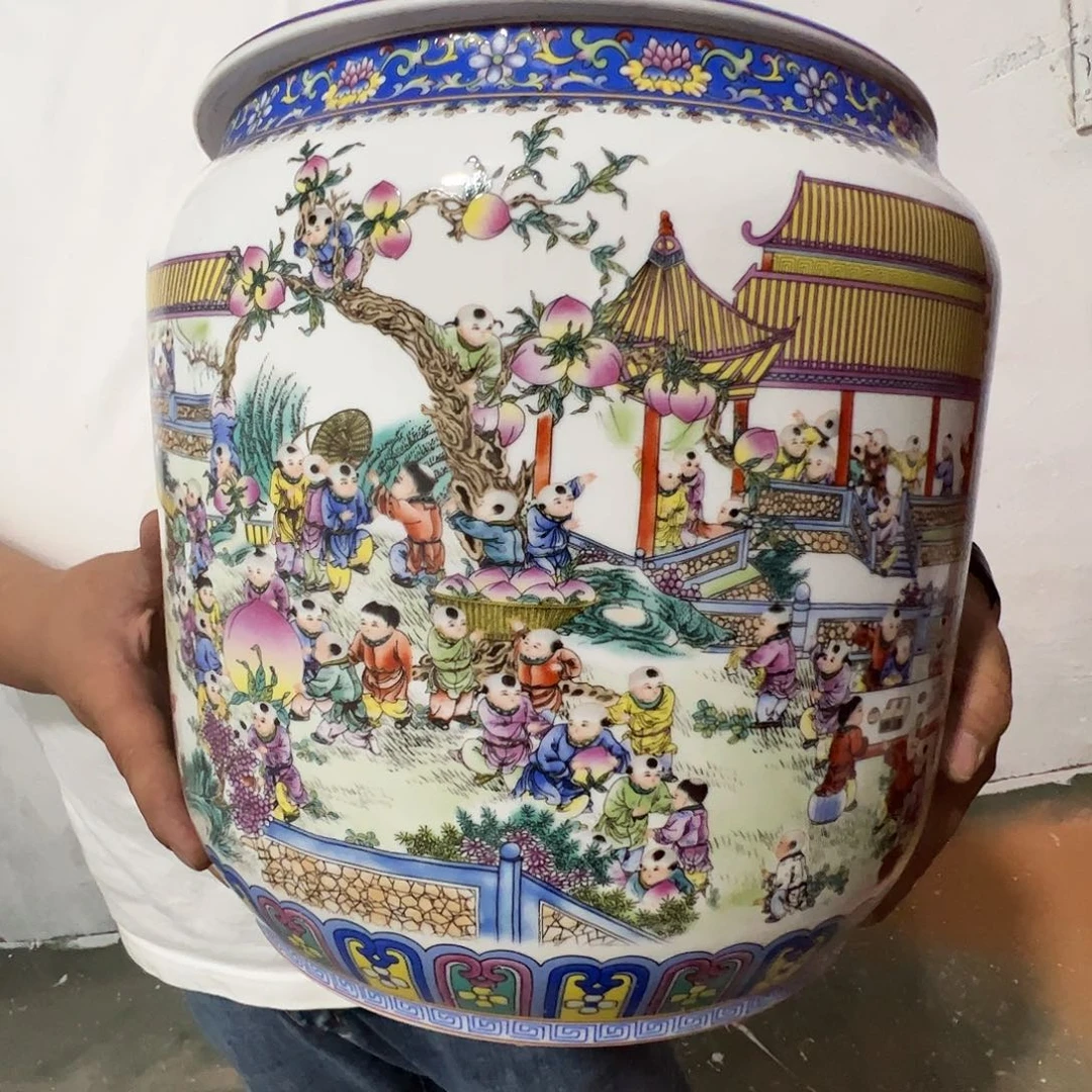 瓷片景德镇陶瓷百子图米缸密封罐