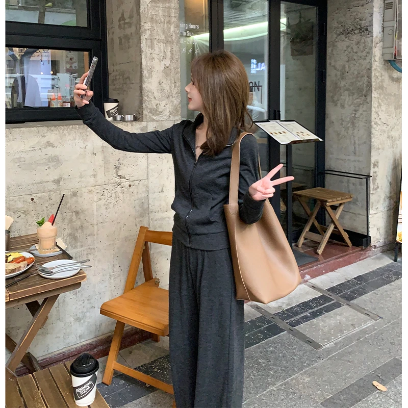 FUGUI RICH【灰冷杉】小个子早秋新款外套+长裤休闲显瘦法式套装