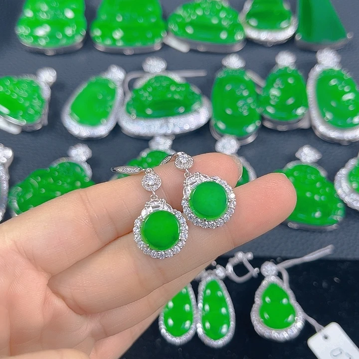 吊坠(不含链)银S925镶嵌翡翠