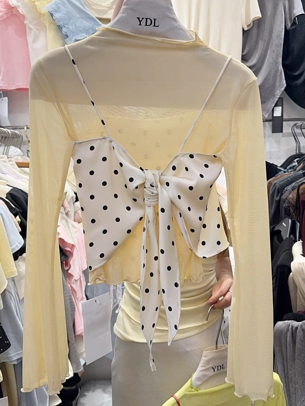 1361碎花缎面吊带➕微透长袖防晒衫