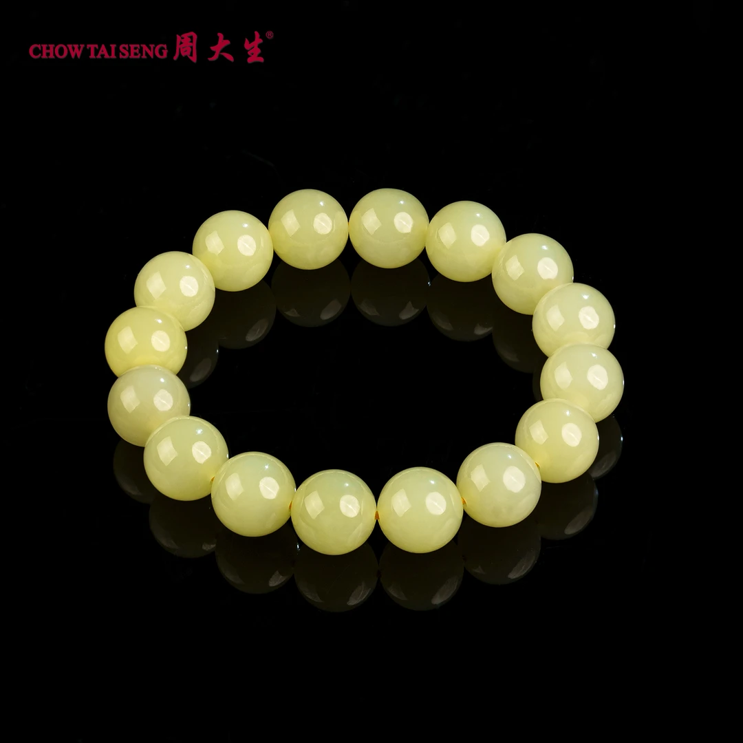 周大生 【秋珀】黄口和田玉手串新疆料手链约12mm多样性发货S0SL022