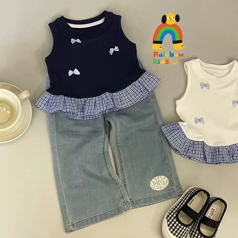 【彩虹家】2025夏款韩系纯色蝴蝶结上衣潮流-88078