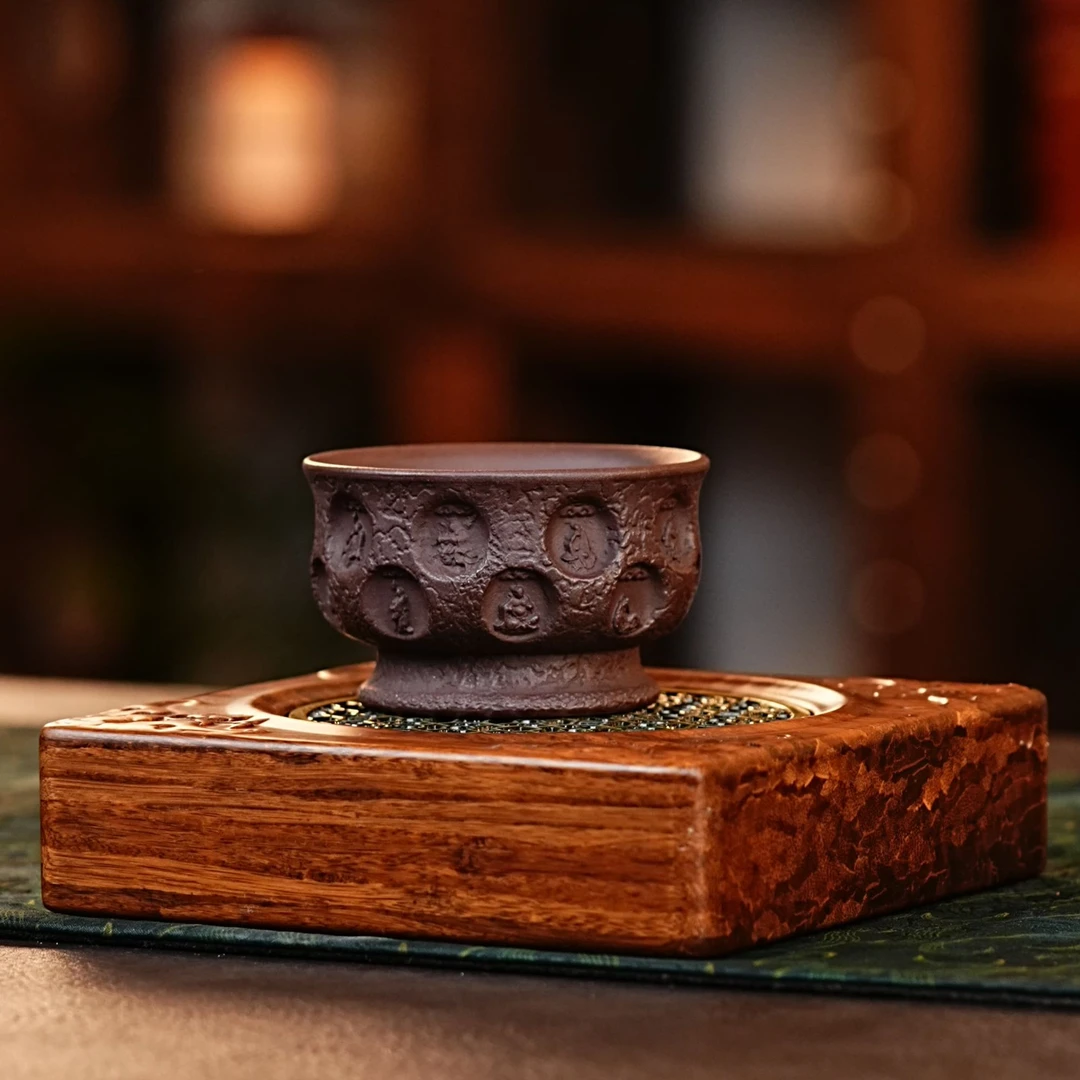 宜兴正宗紫砂紫泥十八罗汉佛像杯紫砂工艺品紫砂茶杯紫砂茶具