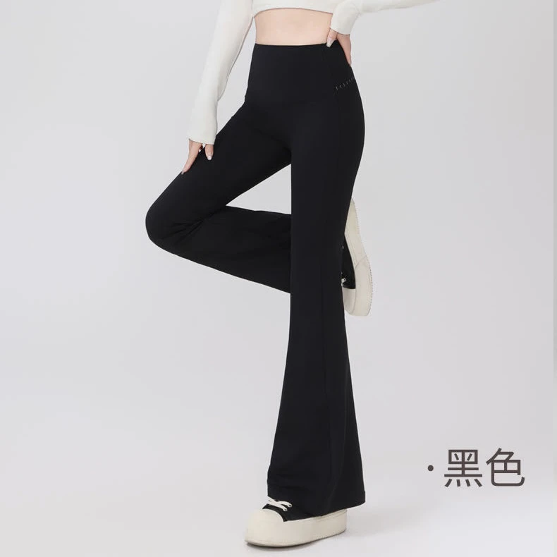 新款外穿微喇叭芭比裤女高腰修身弹力拖地裤子C19007