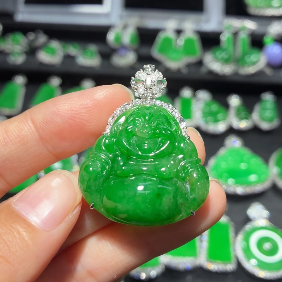 翡翠18K金镶嵌吊坠(不含链)143号