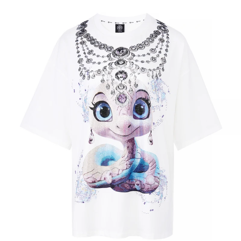 TCH轻奢烫钻蛇年卡通休闲百搭时尚情侣款T恤T75B106010私服tch