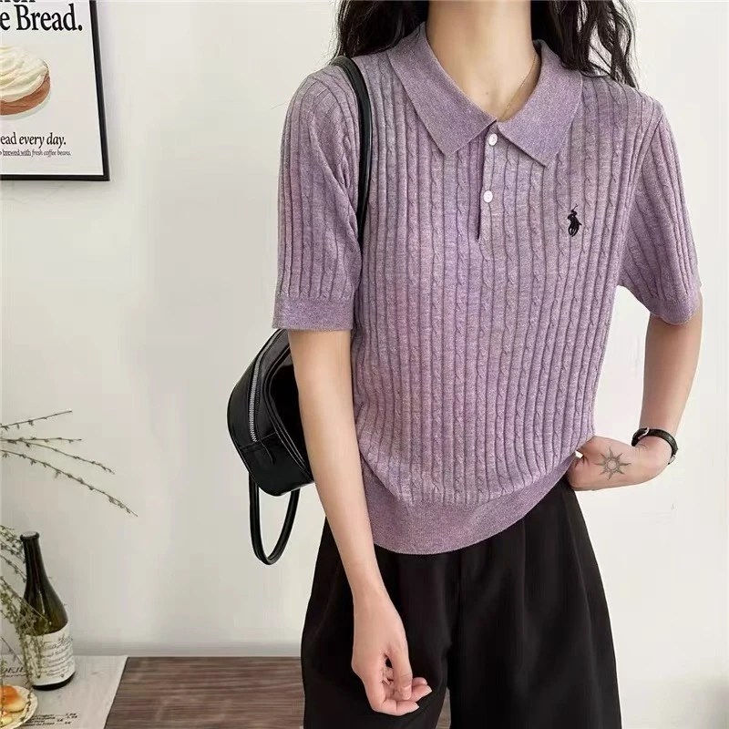 【麻花刺绣方领短袖】新款韩版针织衫A308