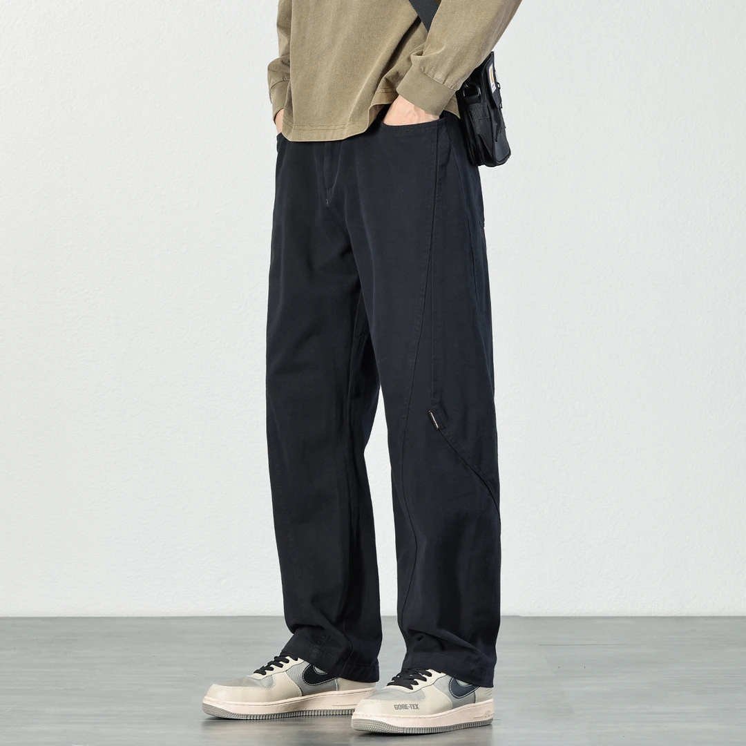 黑色直筒纯棉休闲裤男款2025秋冬新款美式潮流宽松百搭加绒长裤子