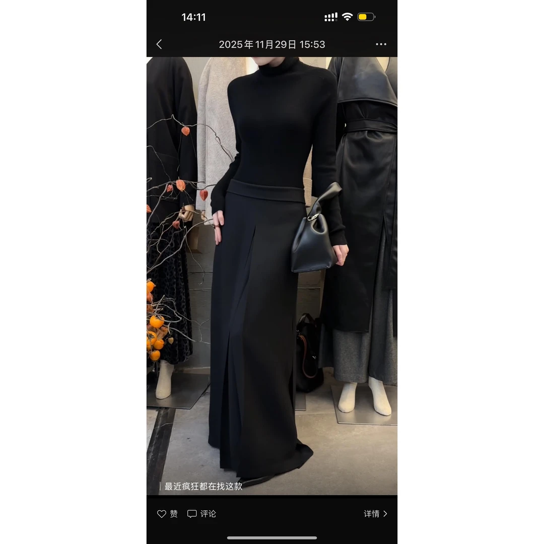 秋冬高腰显瘦A字毛呢半身裙气质垂感加厚加长伞裙