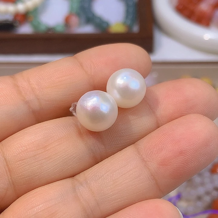 琉璃纯铜合金淡水珠珠耳钉11111