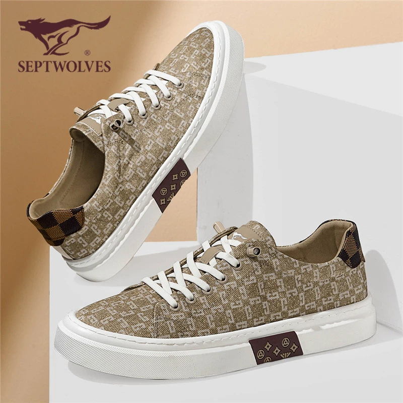 七匹狼男鞋2025新款千鸟格透气板鞋男款痞帅干净休闲一脚蹬开车鞋