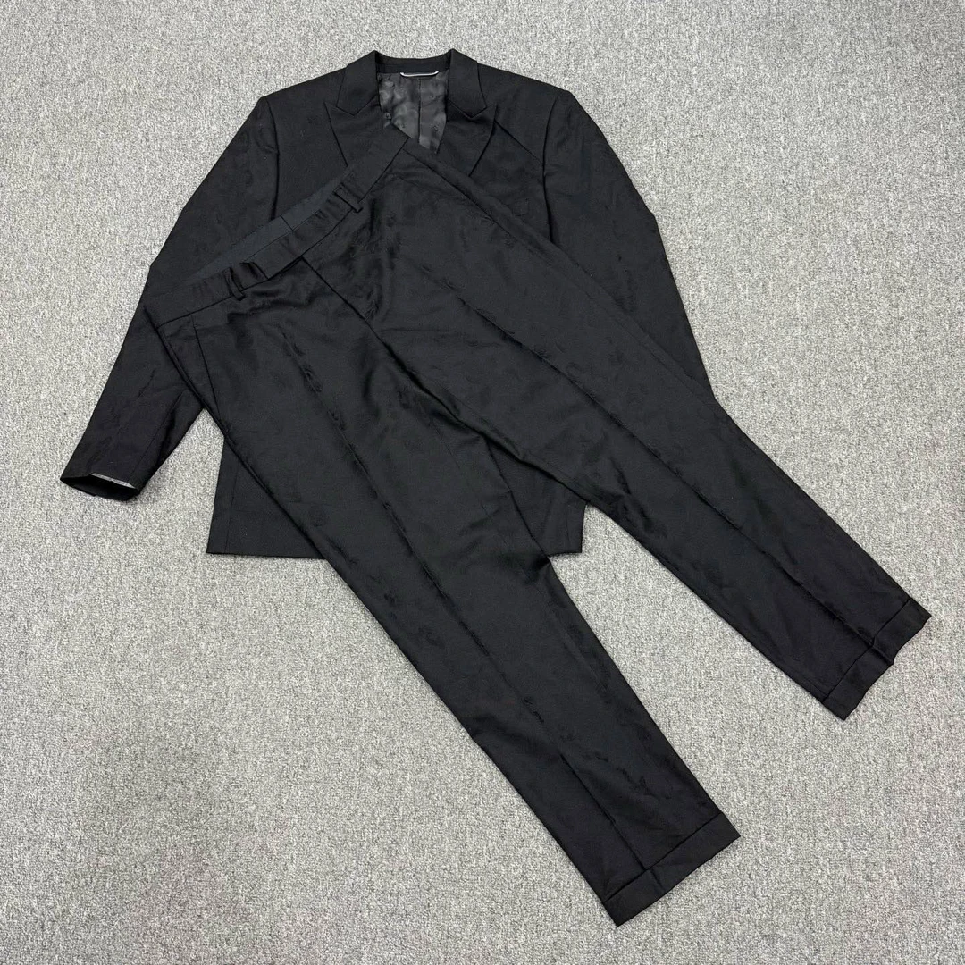 99新 DIOR/迪奥 14855560黑色暗纹玫瑰内里满印西装套装 50码99新