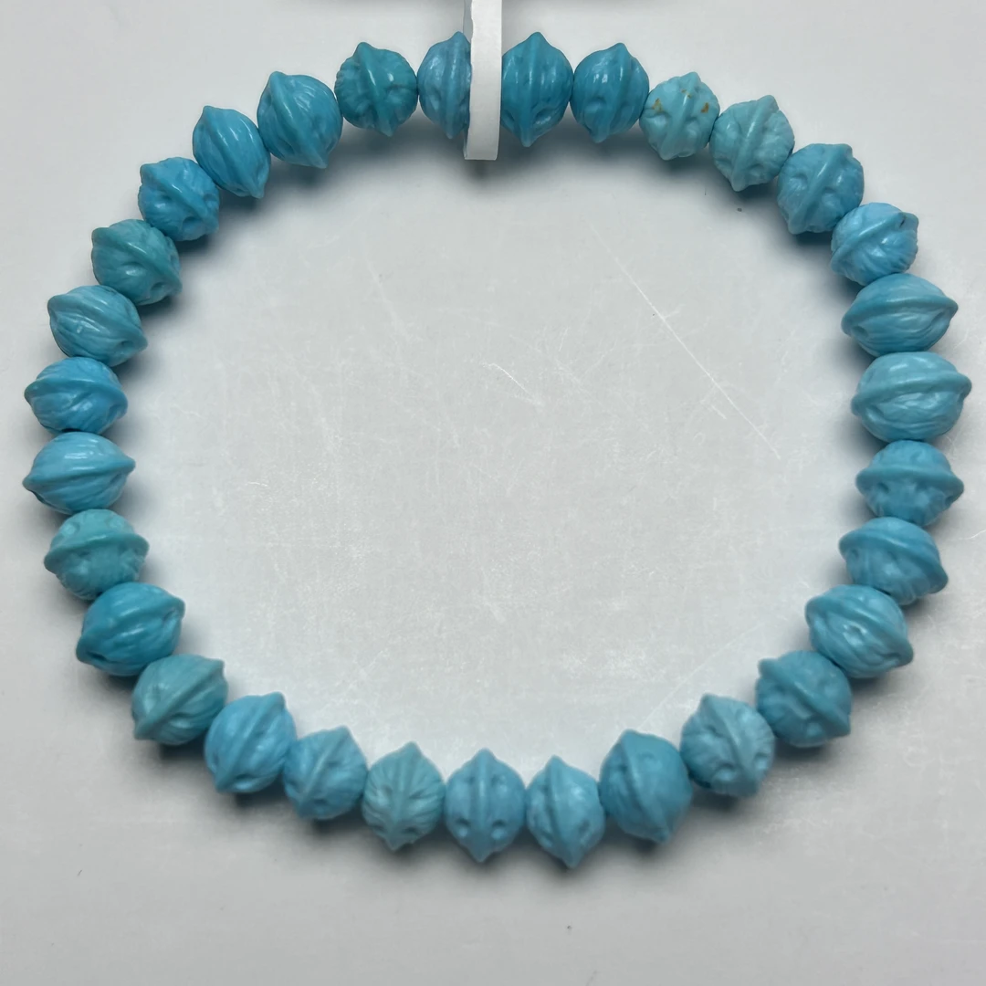 湖北竹山原矿高瓷高蓝绿松石横打百香单圈手串手链6.5mm