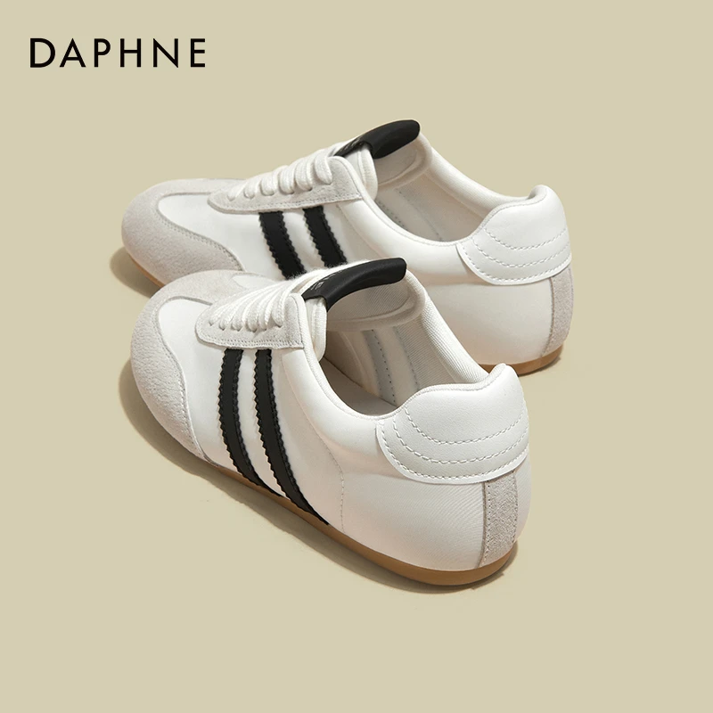 达芙妮圆头复古德训鞋女2025春秋季新款时尚拼色板鞋平底防滑单鞋