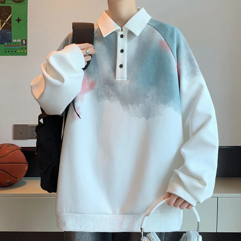 渐变扎染翻领卫衣男青少年2025新款秋季潮牌基础社恐套头衫上衣