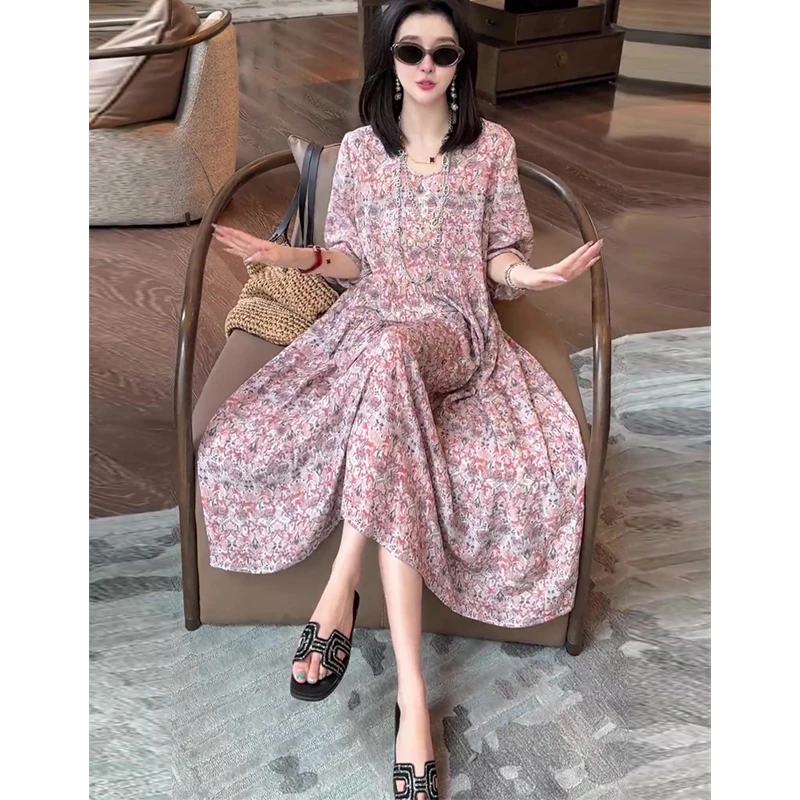 夏日防晒连衣裙显瘦小个子度假风长裙长袖夏季连衣裙碎花长裙