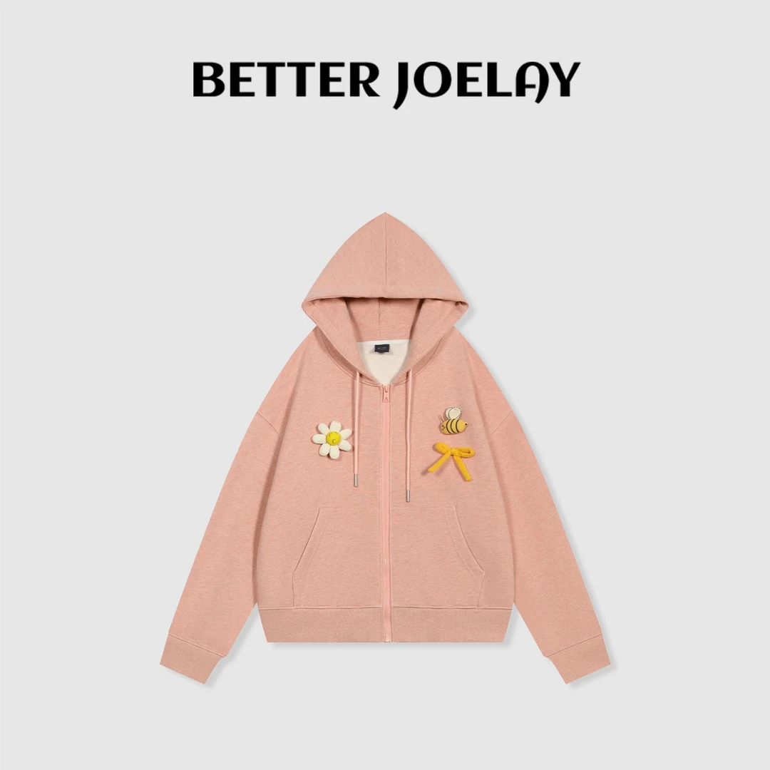 BETTERJOELAY-【柏林有雾】百分百棉连帽百搭开衫卫衣休闲风KH3328
