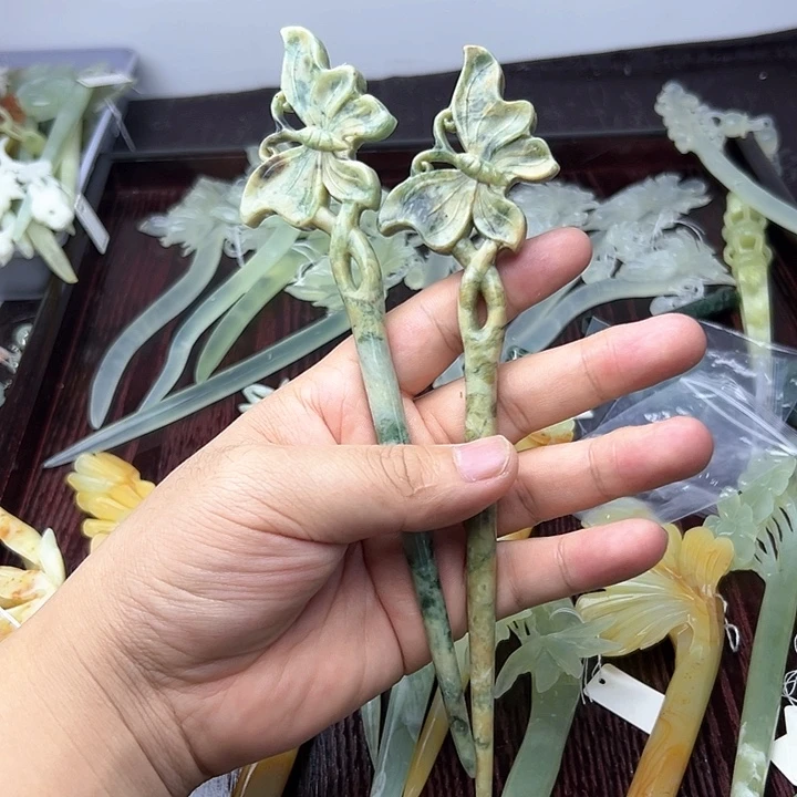 蛇纹石玉发饰合金@*蓓