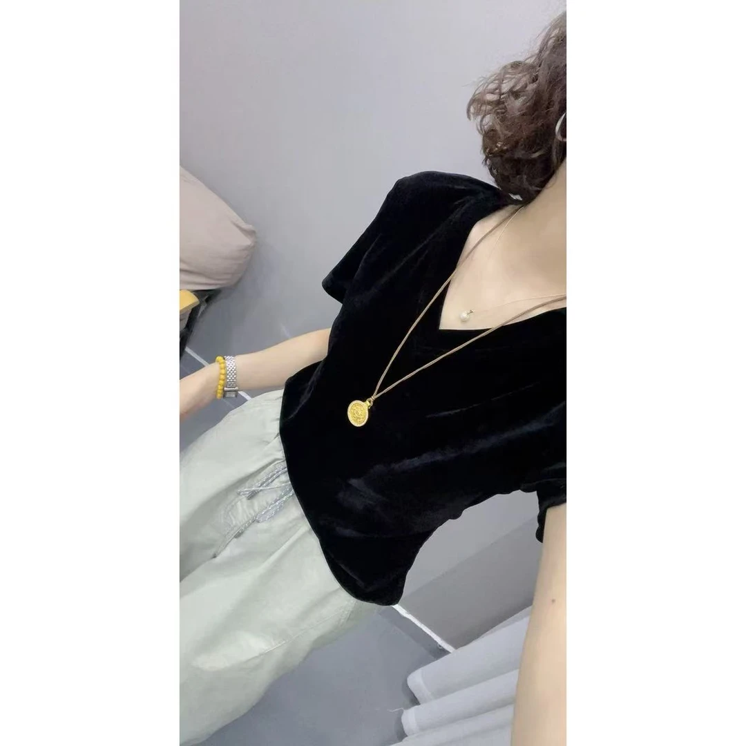 V领分码丝绒短袖