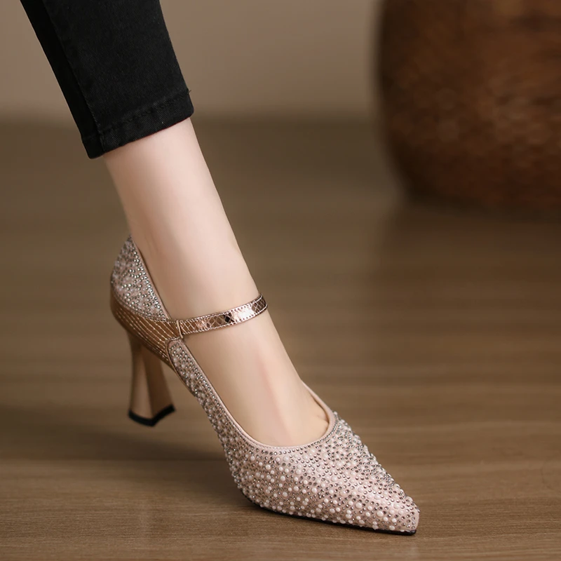 小个子手工女鞋8cm~小众百搭鞋子轻奢时尚不累脚高跟鞋婚鞋新娘鞋