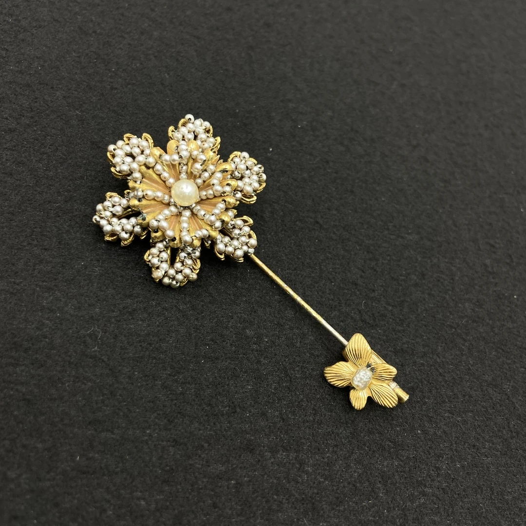 合金仿珍珠胸针 【Liz璇子中古】串珠花朵一字胸针H44505无鉴赏期