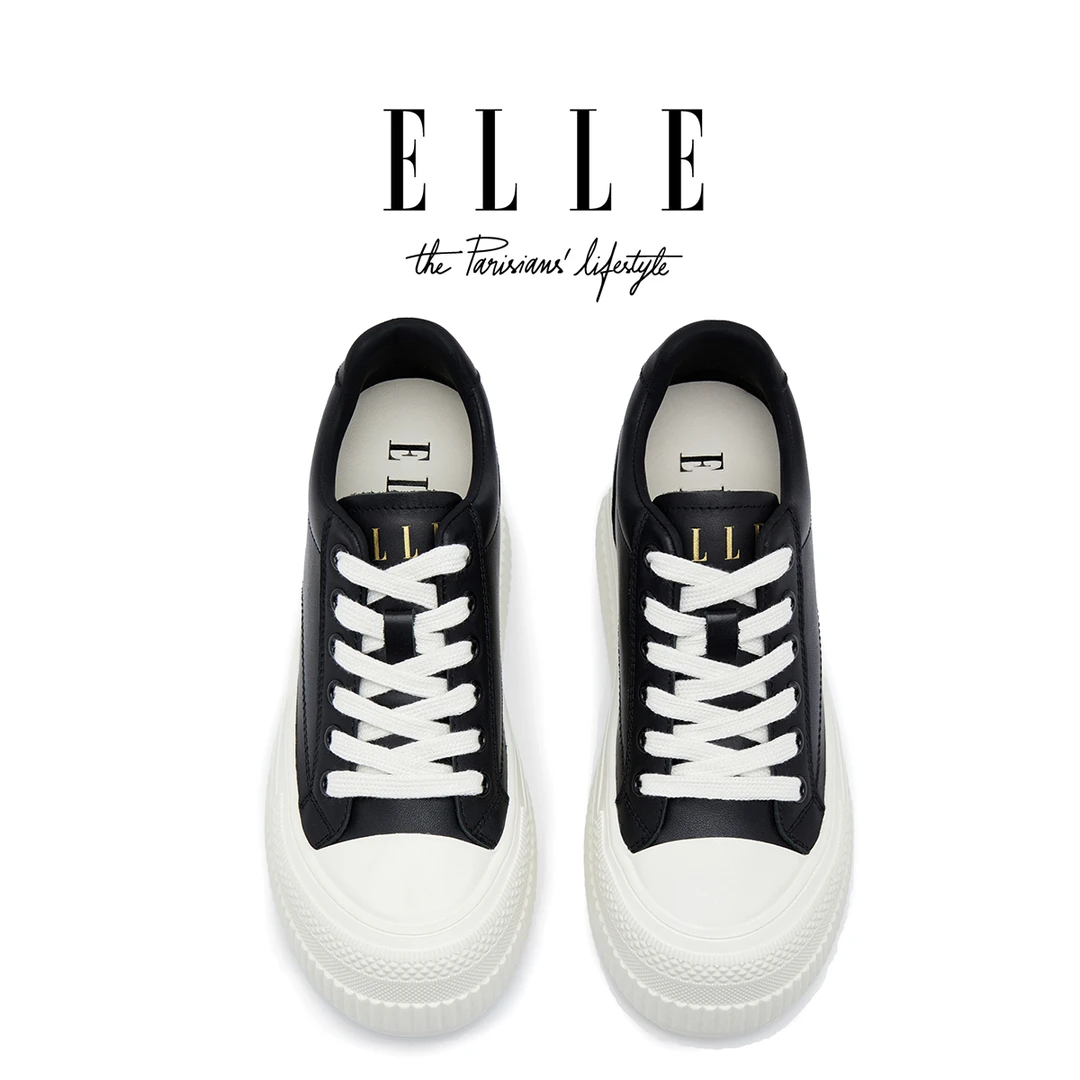 ELLE牛皮不累脚巨好看内增高女鞋小白鞋5CM厚底百搭散步鞋旅游鞋