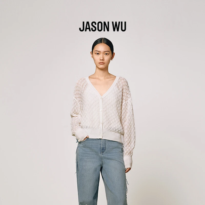 【羊驼毛】JASON WU25春季新款贝壳轻薄V领针织开衫女63JR2503523A