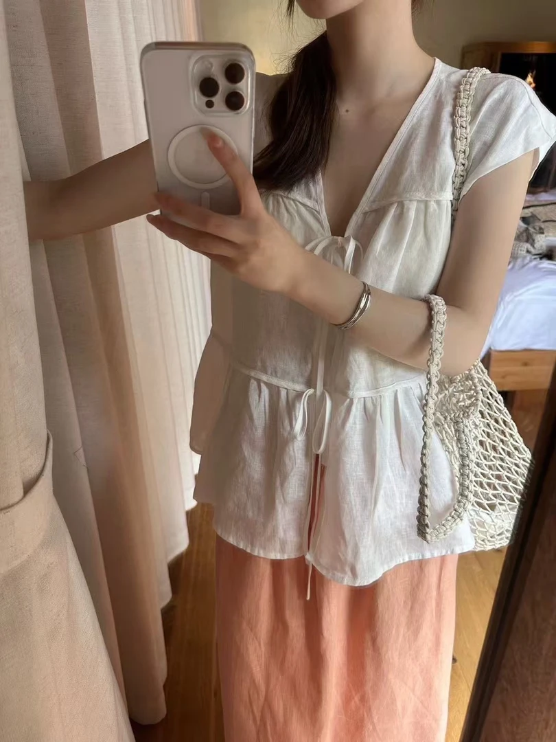 【三顺服饰】｛系带子V领｝衬衣娃娃版