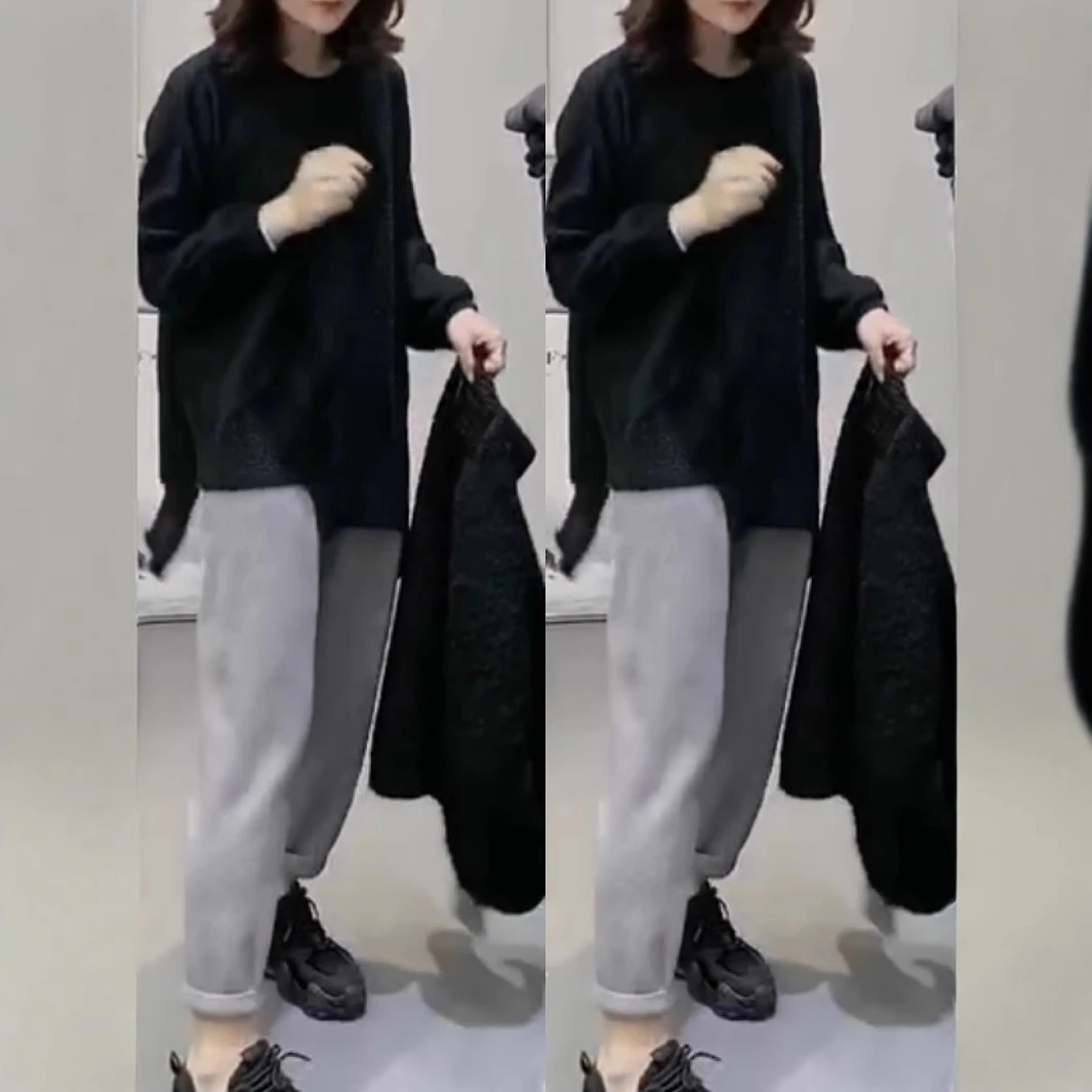 发653秋冬时尚女装秋季新款毛呢韩版黑色马甲休闲轻熟风女套装