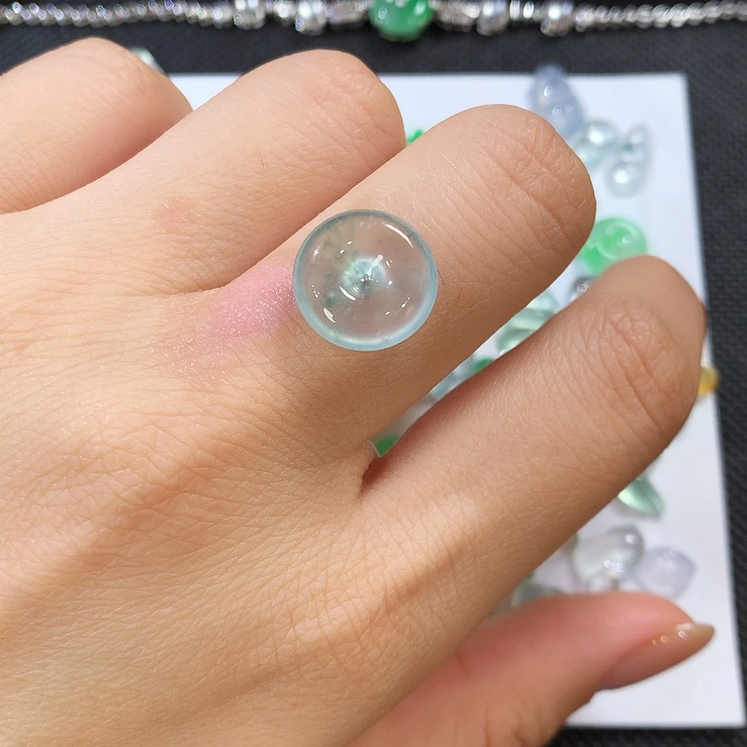 翡翠裸石蓝钢平安扣