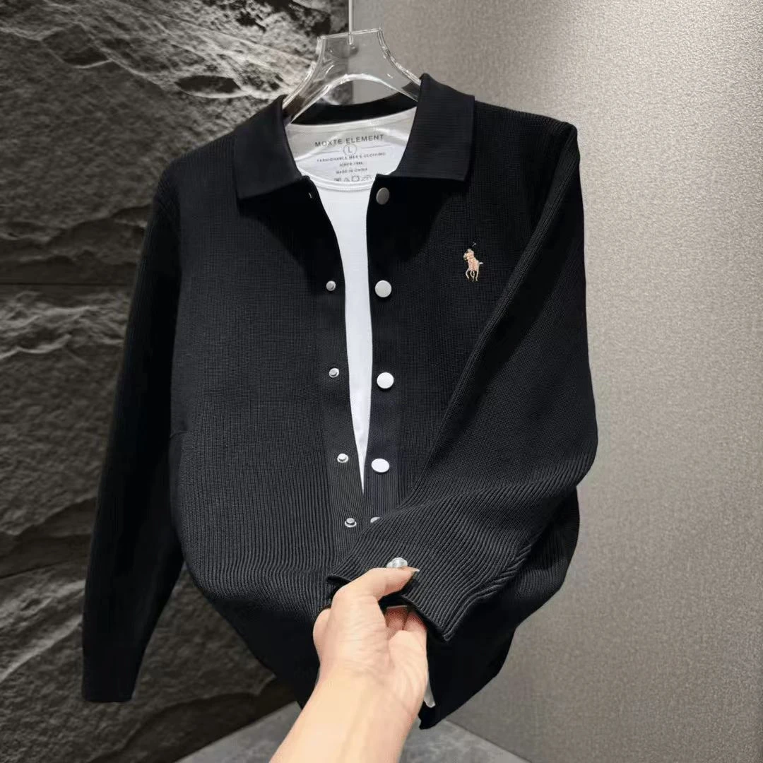 秋季男士新款纯色简约大气针织衫外套时尚刺绣百搭潮流男休闲开衫