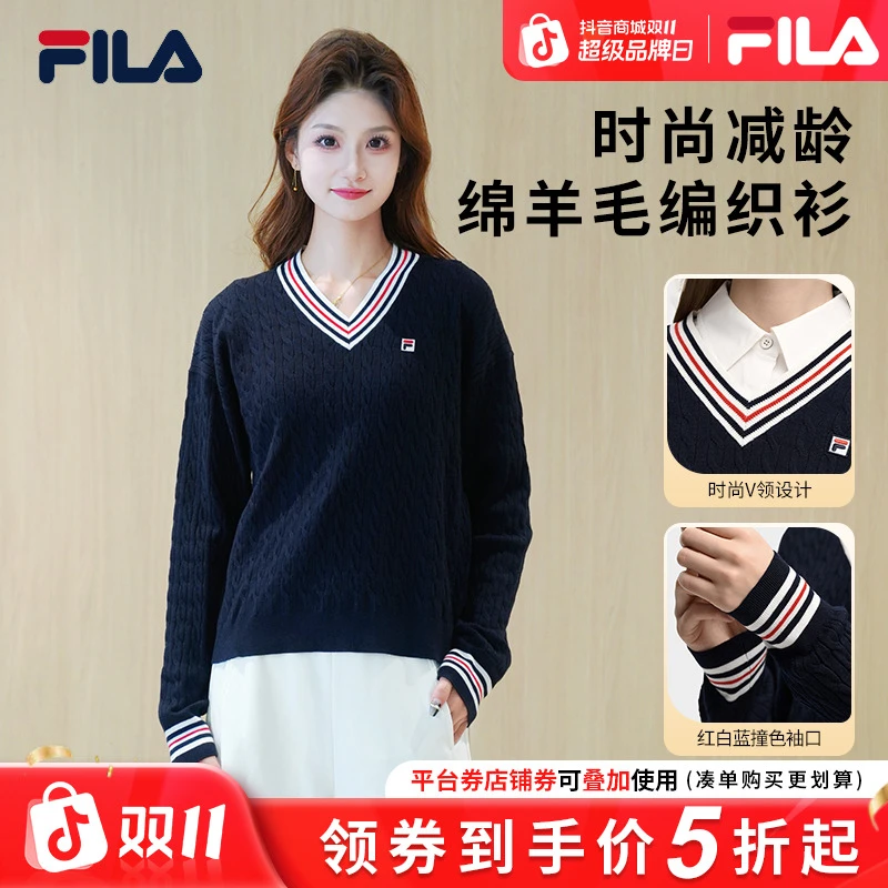 FILA/斐乐早秋新款【绵羊毛】女百搭上衣户外运动编织衫F11W548419F