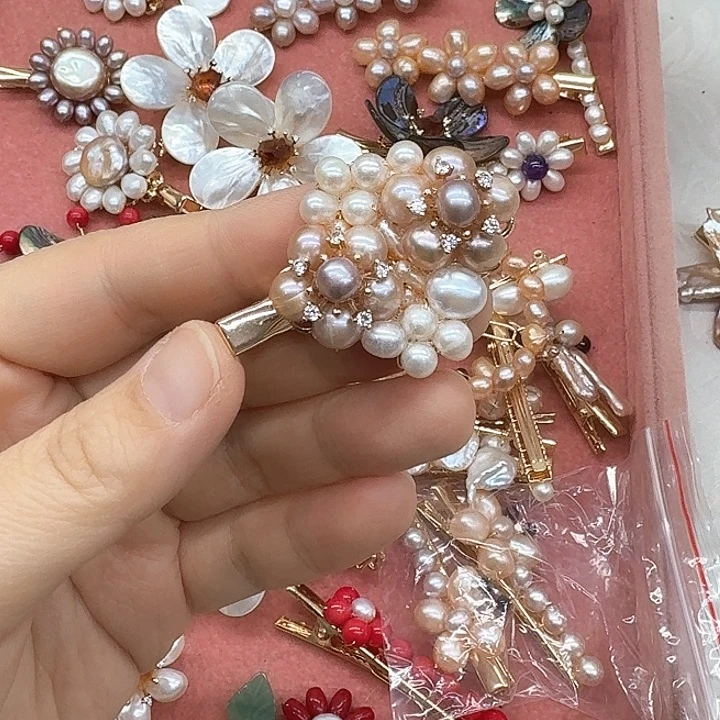 淡水珍珠发饰银S925镶嵌英*