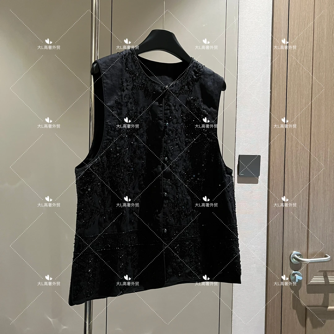 【大L】重磅外贸进口高奢重工设计师风百搭无袖钉珠马夹MG25185