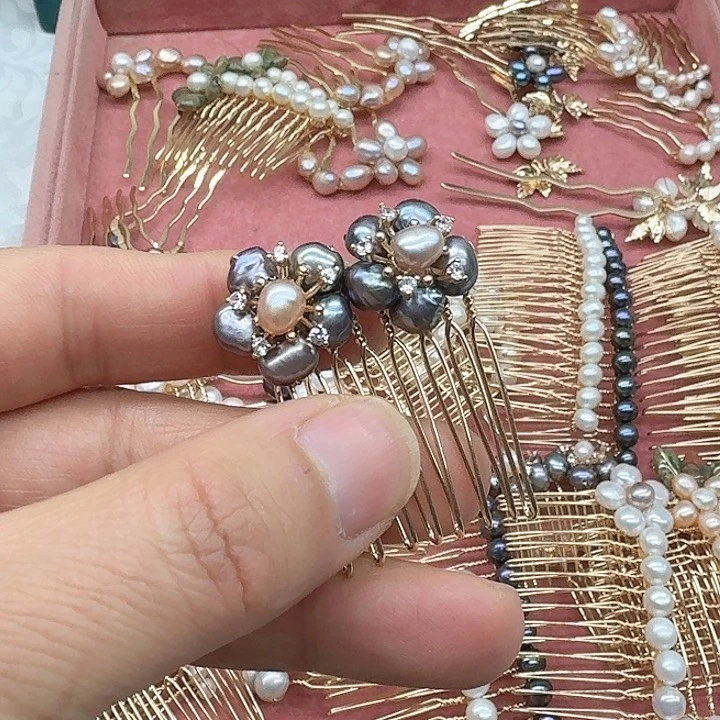 淡水珍珠发饰银S925镶嵌