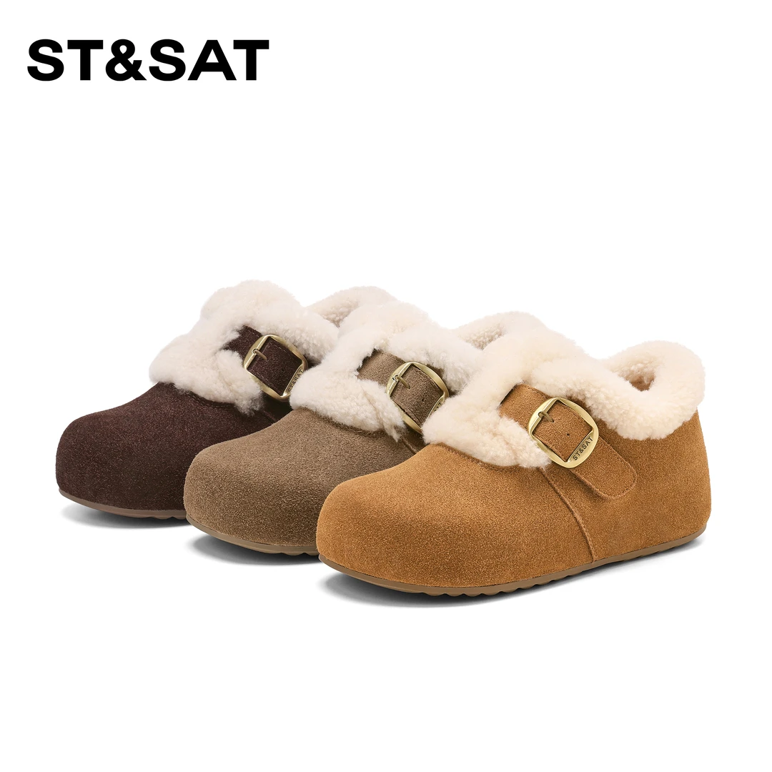 St&Sat/星期六休闲鞋2025冬季新款时尚百搭加绒内增高勃肯女鞋