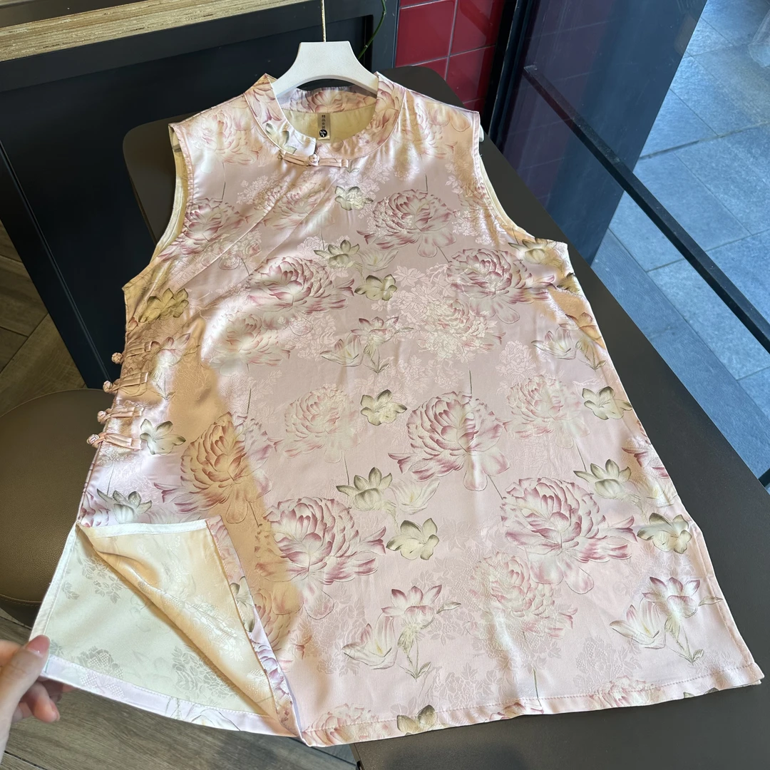 【立如芍药 奥黛】气质立领无袖中长款斜襟复古清新手工课上衣SONG