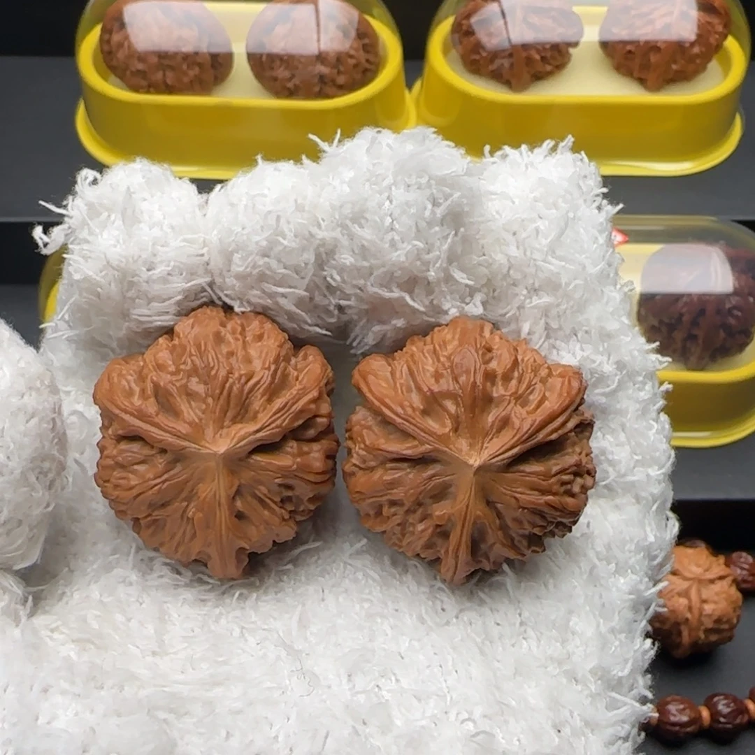 文玩核桃把件白狮子双面猫头鹰38