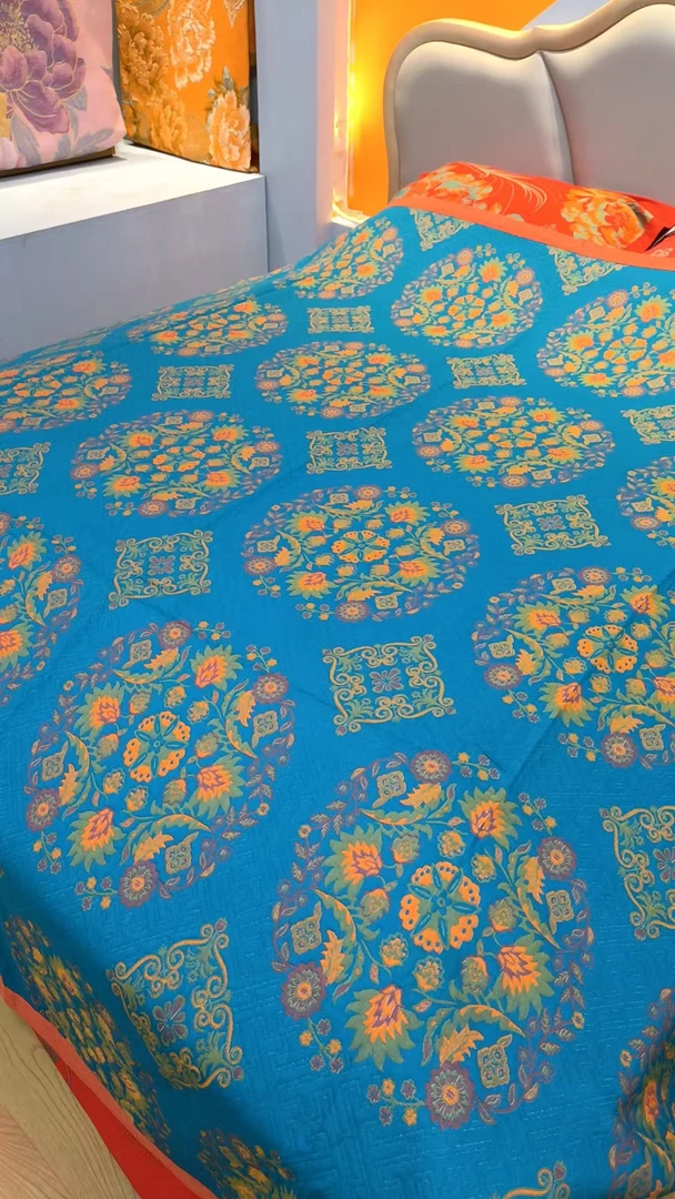 蓝幸福花盘 2*2.3米米床盖四季通用 多功能毯 加厚 可铺可盖