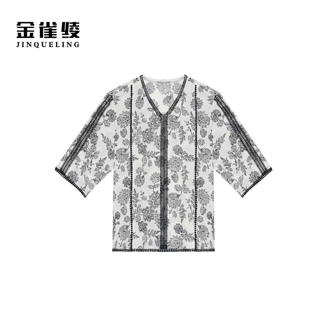 金雀绫【人间四月】设计师款刺绣重工艺大码女装衬衫SZA1S169