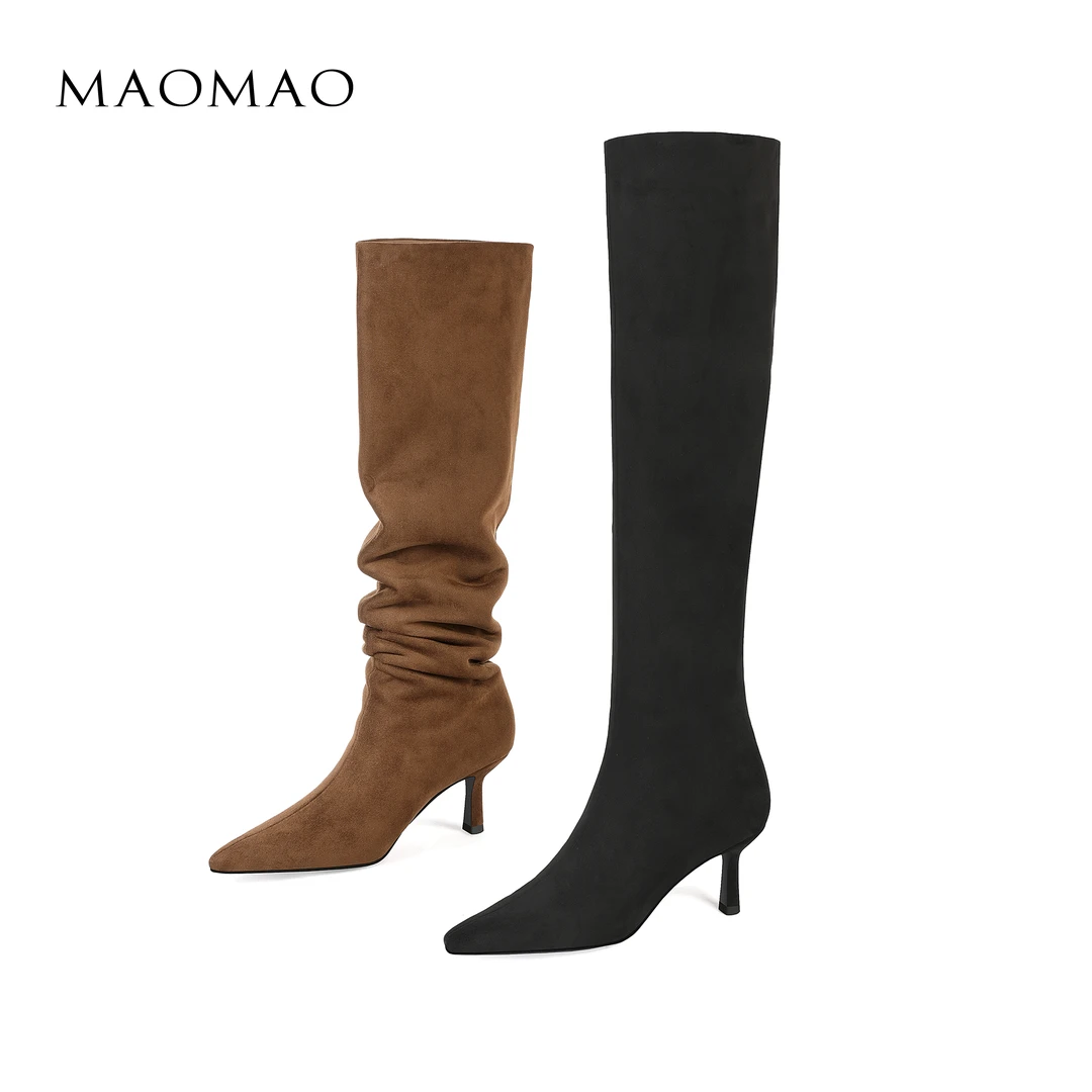 【跟高7cm】2025年冬季新款纯色尖头高跟靴弹力靴简约时尚百搭女