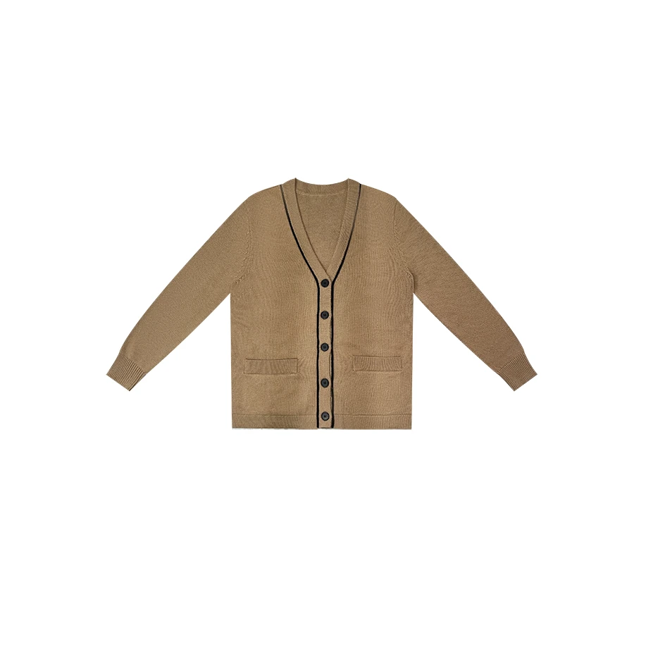 【新品上市】舒适百搭老钱针织开衫V领撞色滚边休闲上衣MS0925