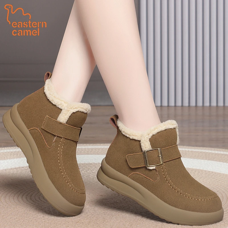 东方骆驼厚底加绒勃肯鞋女冬季新款防滑增高毛绒保暖雪地靴棉鞋