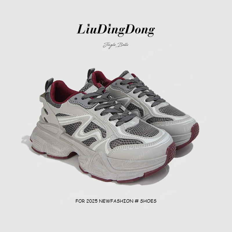 【刘叮咚女鞋】2025新款春夏季爆款老爹鞋女款百搭厚底休闲运动鞋