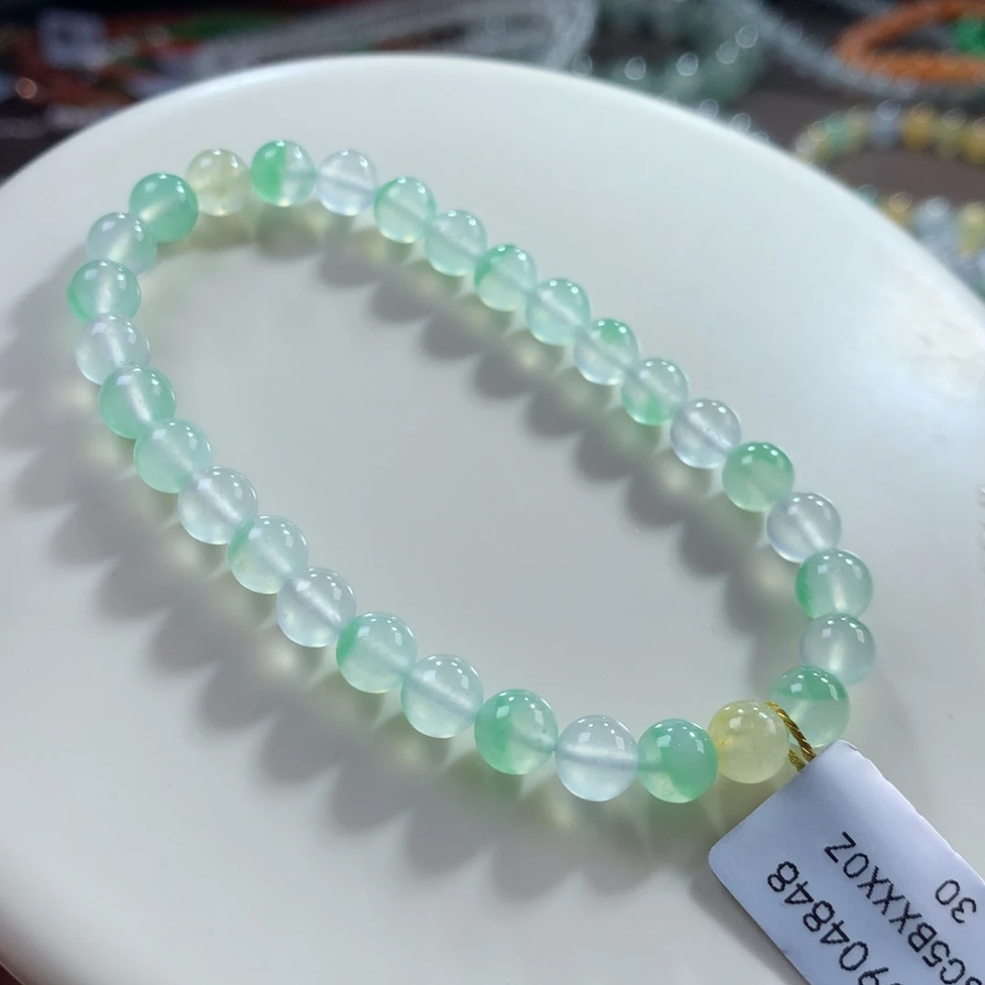翡翠未镶嵌手链仙气飘飘~冰种阳春白雪白冰飘绿单圈卡6